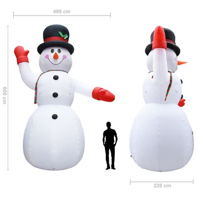 vidaXL Muñeco de nieve inflable de Navidad con LED IP44 600 cm XXL
