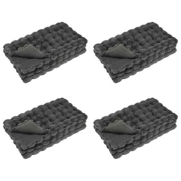 vidaXL Manta de Piel de Conejo Sintética 4 pcs Gris oscuro