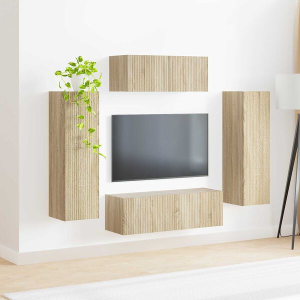 vidaXL Conjunto de mueble de TV Montaje en la pared 3 pcs Roble Sonoma