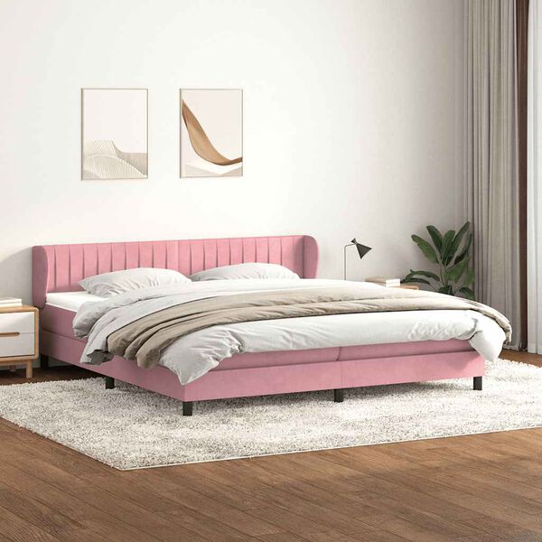 vidaXL Cama box spring con colchones terciopelo rosa 180x220 cm