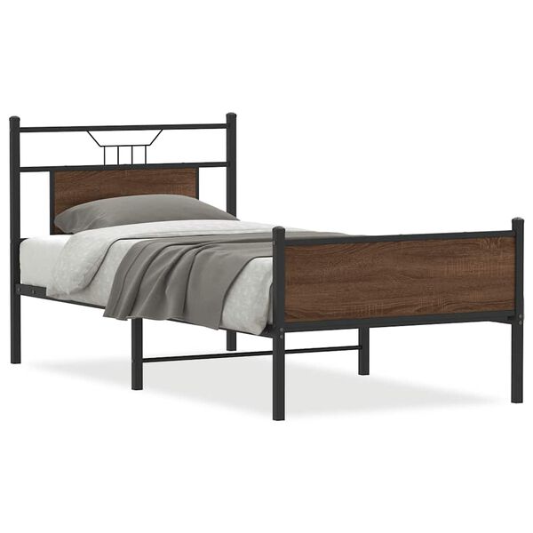 vidaXL Estructura de cama sin colch&oacute;n madera marr&oacute;n roble 90x200 cm