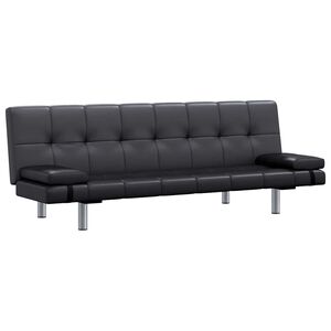 vidaXL Sof&aacute; cama con dos cojines cuero artificial ajustable negro