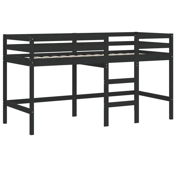 vidaXL Cama alta de ni&ntilde;os escalera madera maciza pino negra 90x190 cm