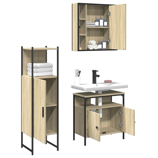 vidaXL Set de muebles de ba&ntilde;o 3 pzas madera contrachapada roble sonoma