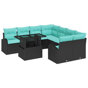 vidaXL Conjunto de sof&aacute; de jard&iacute;n 9 uds. Negro Rattan de Poli&eacute;ster