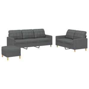 vidaXL Juego de sof&aacute;s con cojines 3 piezas tela gris oscuro