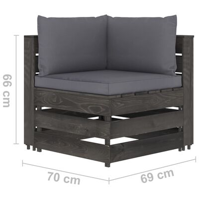 vidaXL Muebles de jardín 10 piezas con cojines madera impregnada gris