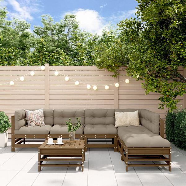 vidaXL Juego muebles jardín 7 pzas y cojines madera maciza marrón miel