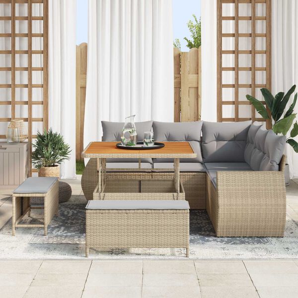 vidaXL Conjunto de sofás de jardín 8 pcs Beige ratán sintético