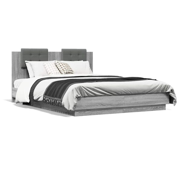 vidaXL Cama con cabecero madera de ingenier&iacute;a gris Sonoma 140x200 cm