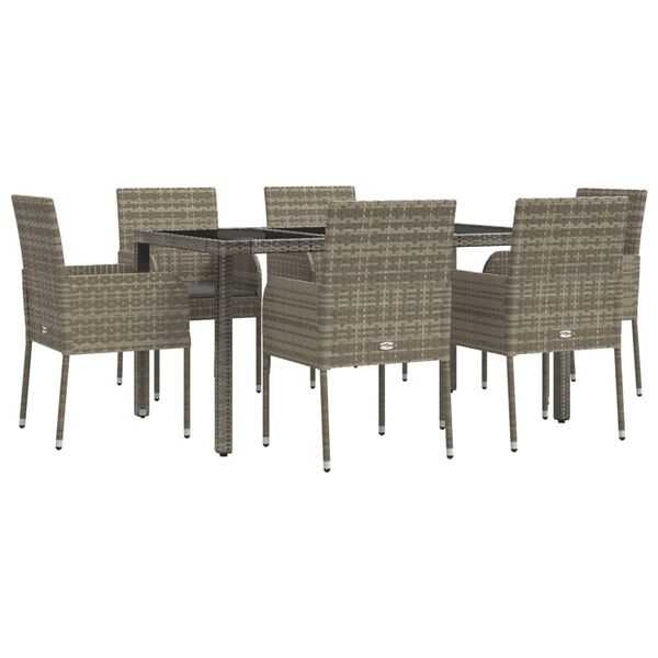 vidaXL Set comedor jardín 7 pzas y cojines ratán sintético gris