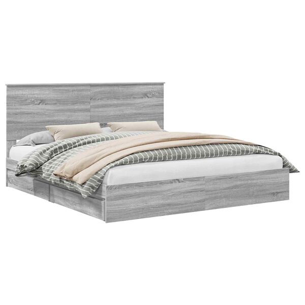 vidaXL Cama con almacenamiento con cabecera Gris Sonoma 200 x 200 cm