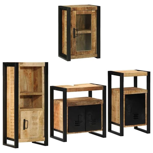vidaXL Juego de muebles de ba&ntilde;o 4 pcs Marr&oacute;n Madera de mango s&oacute;lido