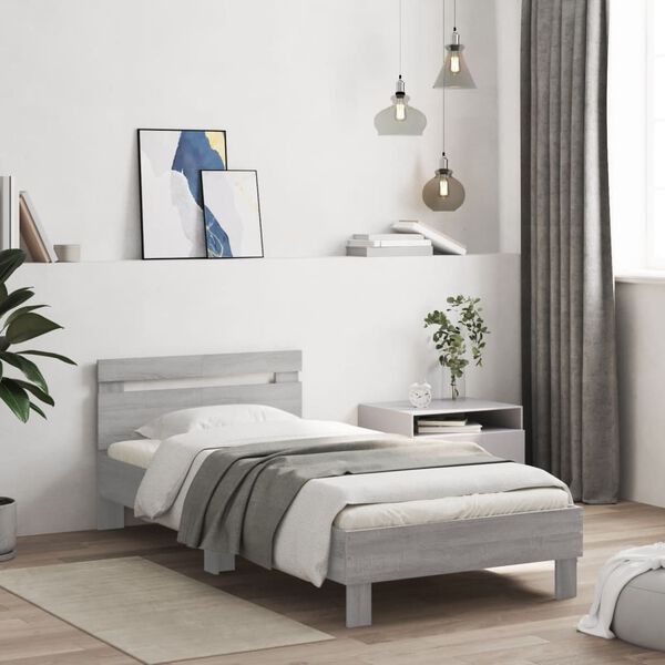 vidaXL Cama con cabecero madera de ingenier&iacute;a gris Sonoma 100x200 cm