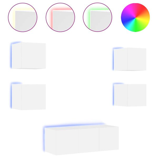 vidaXL Muebles de TV de pared con LED 6 pzas madera ingeniería blanco