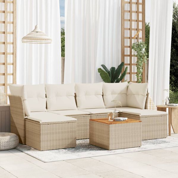 vidaXL Set sof&aacute;s de jard&iacute;n 7 piezas y cojines rat&aacute;n sint&eacute;tico beige