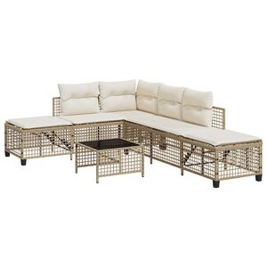 vidaXL Set de sof&aacute; de esquina de jard&iacute;n 3 pzas cojines rat&aacute;n PE beige