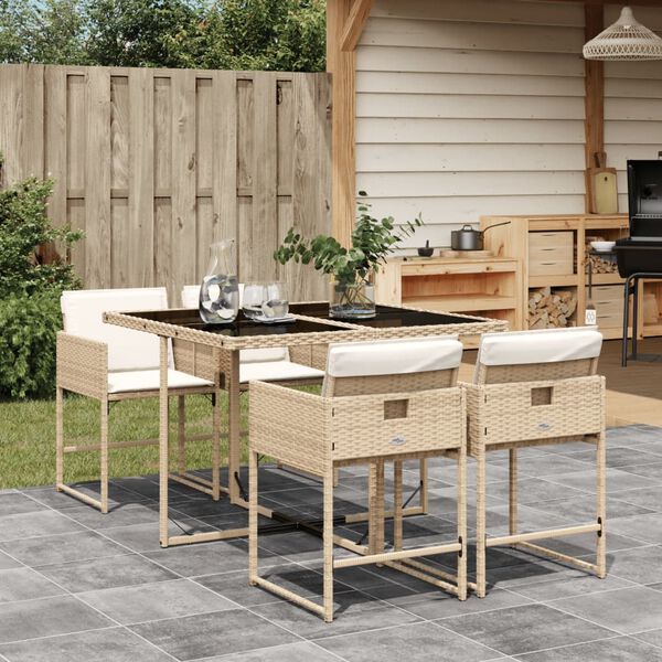 vidaXL Set comedor de jard&iacute;n 5 pzas con cojines rat&aacute;n sint&eacute;tico beige