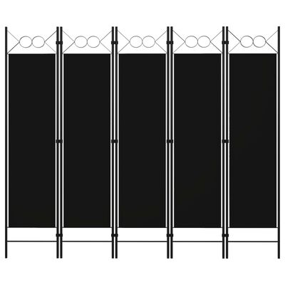 vidaXL Biombo divisor de 5 paneles negro 200x180 cm