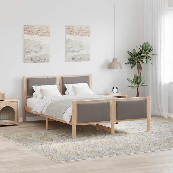 vidaXL Estructura de cama con cabecera Taup&eacute; 135 x 190 cm tela