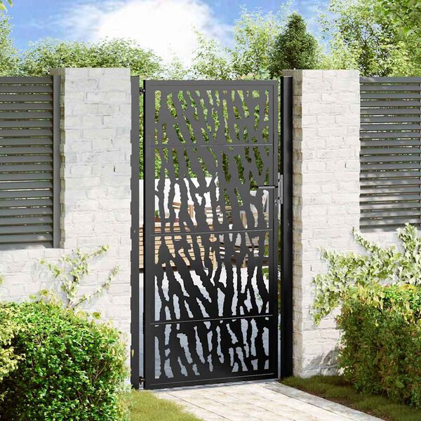vidaXL Puerta de jardín negra 100x175 cm de acero con diseño de trazos