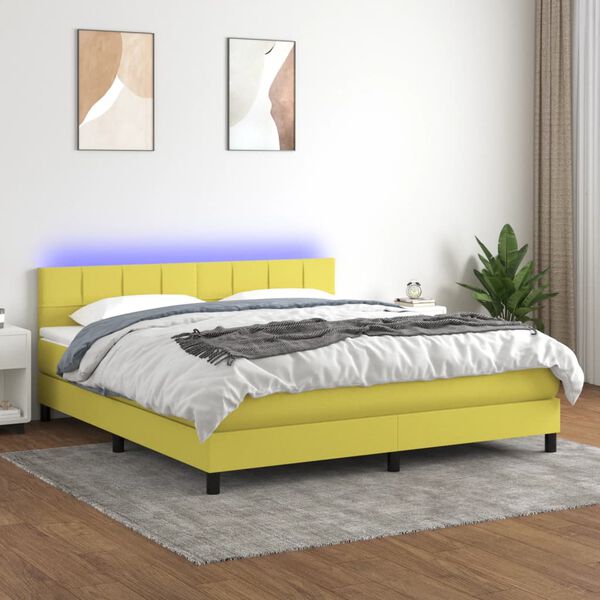 vidaXL Cama box spring colch&oacute;n y luces LED tela verde 160x200 cm