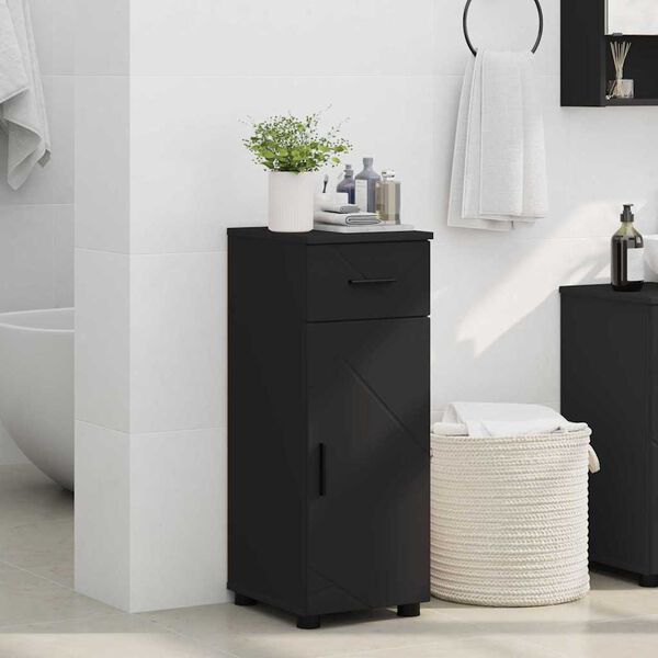 vidaXL Gabinete de Baño con cajón con puerta Negro 30 x 35 x 80 cm
