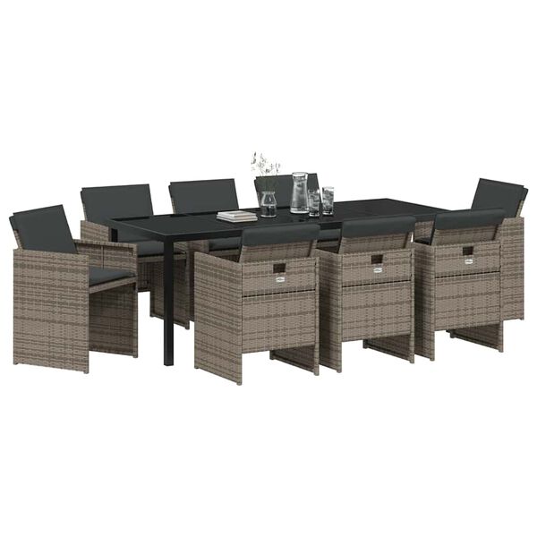 vidaXL Conjunto de Comedor de Jard&iacute;n 9 pcs Gris rat&aacute;n sint&eacute;tico