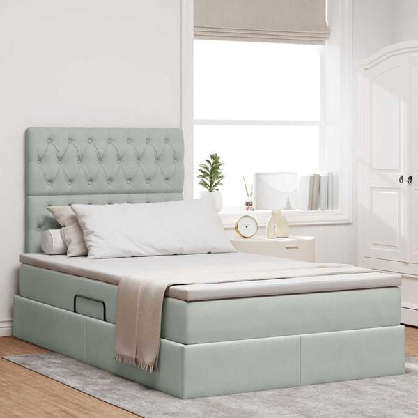 vidaXL Cama con almacenamiento y colch&oacute;n Gris Claro 120 x 190 cm