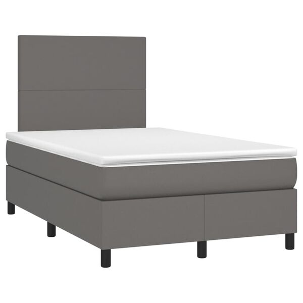 vidaXL Cama box spring con colch&oacute;n LED cuero sint&eacute;tico gris 120x190 cm