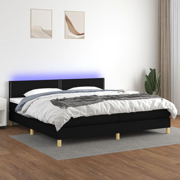 vidaXL Cama box spring con colch&oacute;n LED tela negro 200x200 cm