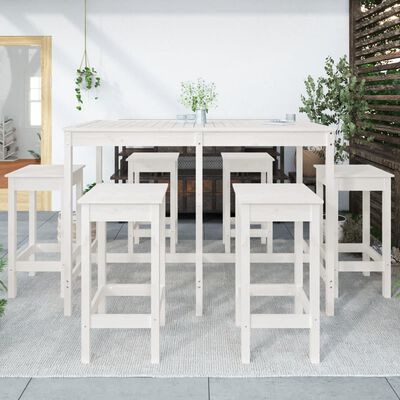 vidaXL Set de mesa y taburetes altos jardín 7 pzas madera pino blanco
