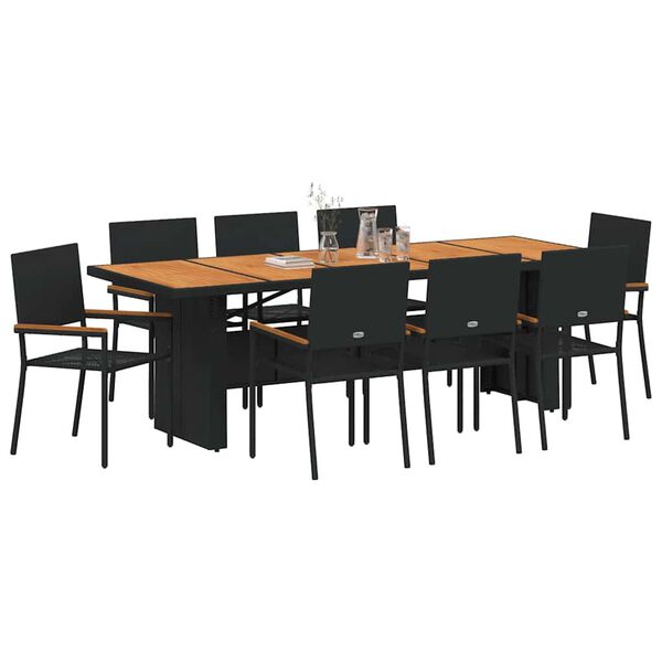 vidaXL Conjunto de Comedor de Jard&iacute;n 9 pcs Negro rat&aacute;n sint&eacute;tico