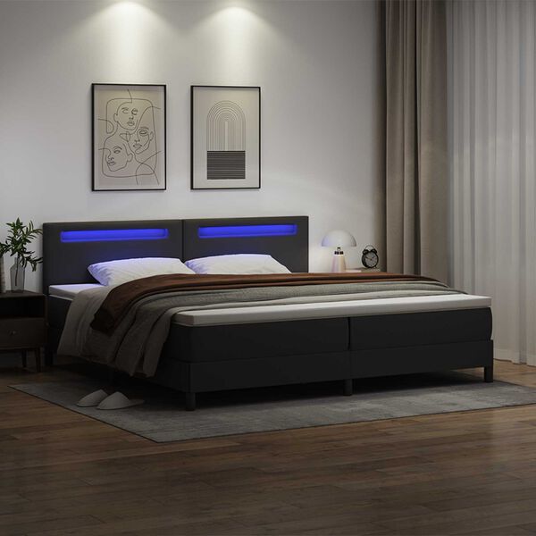 vidaXL Cama tipo Box Spring con LED Negro 200 x 200 cm Cuero sint&eacute;tico