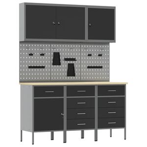 vidaXL Armario de trabajo con caj&oacute;n 8 uds. Negro y Gris