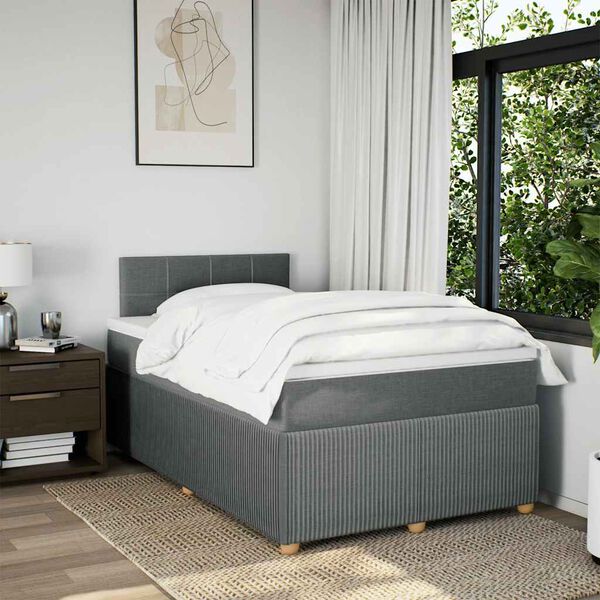vidaXL Cama box spring con colch&oacute;n tela gris oscuro 120x200 cm