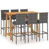 vidaXL Conjunto de bar para jard&iacute;n 7 piezas con cojines gris