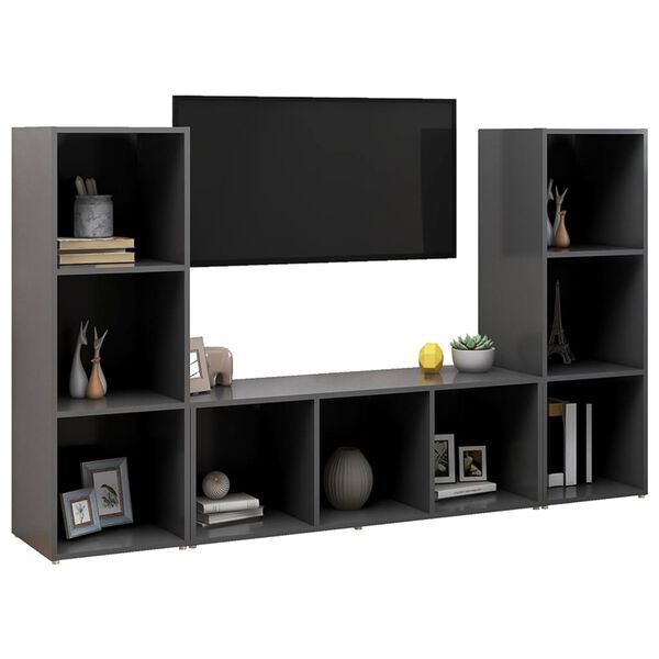 vidaXL Muebles de salón 3 piezas madera ingeniería gris 107x35x37 cm