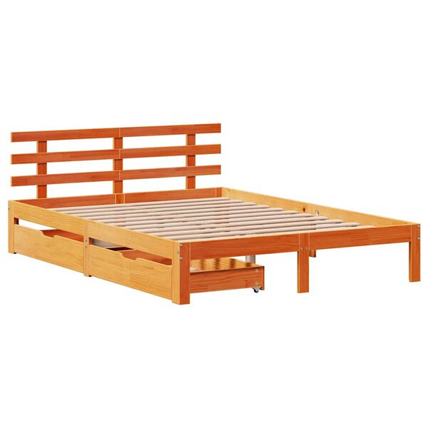 vidaXL Estructura cama con cajones madera pino marr&oacute;n cera 140x190 cm