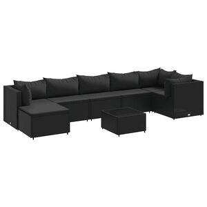 vidaXL Set de muebles de jardín 8 pzas y cojines ratán sintético negro