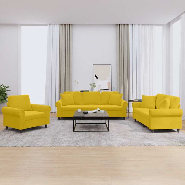 vidaXL Juego de sof&aacute;s con cojines 3 piezas terciopelo amarillo