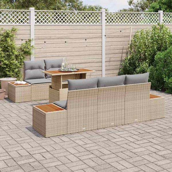 vidaXL Conjunto de sof&aacute; de jard&iacute;n 6 pcs Beige Polirat&aacute;n