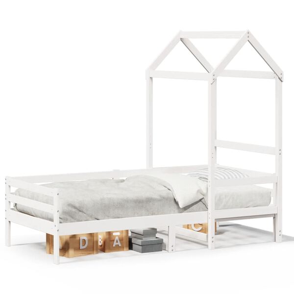 vidaXL Sofá cama con techo madera maciza de pino blanco 90x200 cm