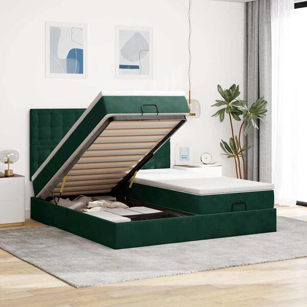 vidaXL Estructura de cama otomana colchones terciopelo verde oscuro