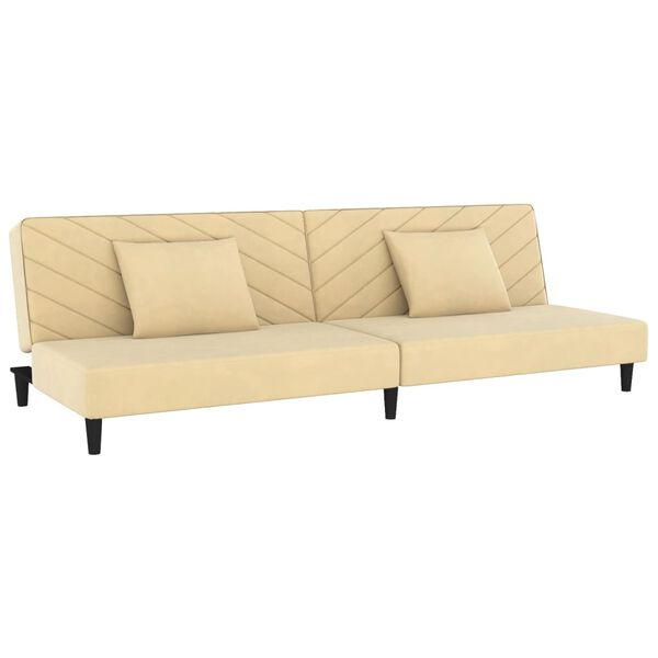 vidaXL Sof&aacute; cama de 2 plazas con dos almohadas terciopelo color crema