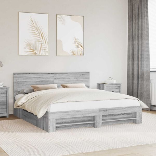 vidaXL Estructura de cama con cabecera Gris Sonoma 180 x 200 cm