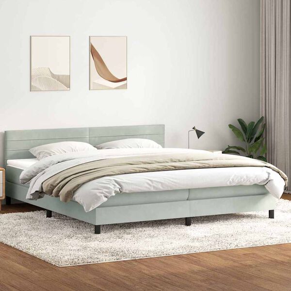 vidaXL Cama box spring con colch&oacute;n terciopelo gris claro 180x210 cm