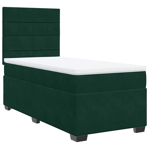 vidaXL Cama box spring con colch&oacute;n terciopelo verde oscuro 90x190 cm