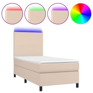 vidaXL Cama box spring colch&oacute;n LED cuero sint&eacute;tico capuchino 80x200 cm