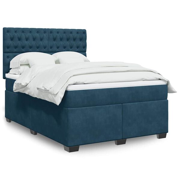 vidaXL Cama box spring con colch&oacute;n terciopelo azul 140x190 cm